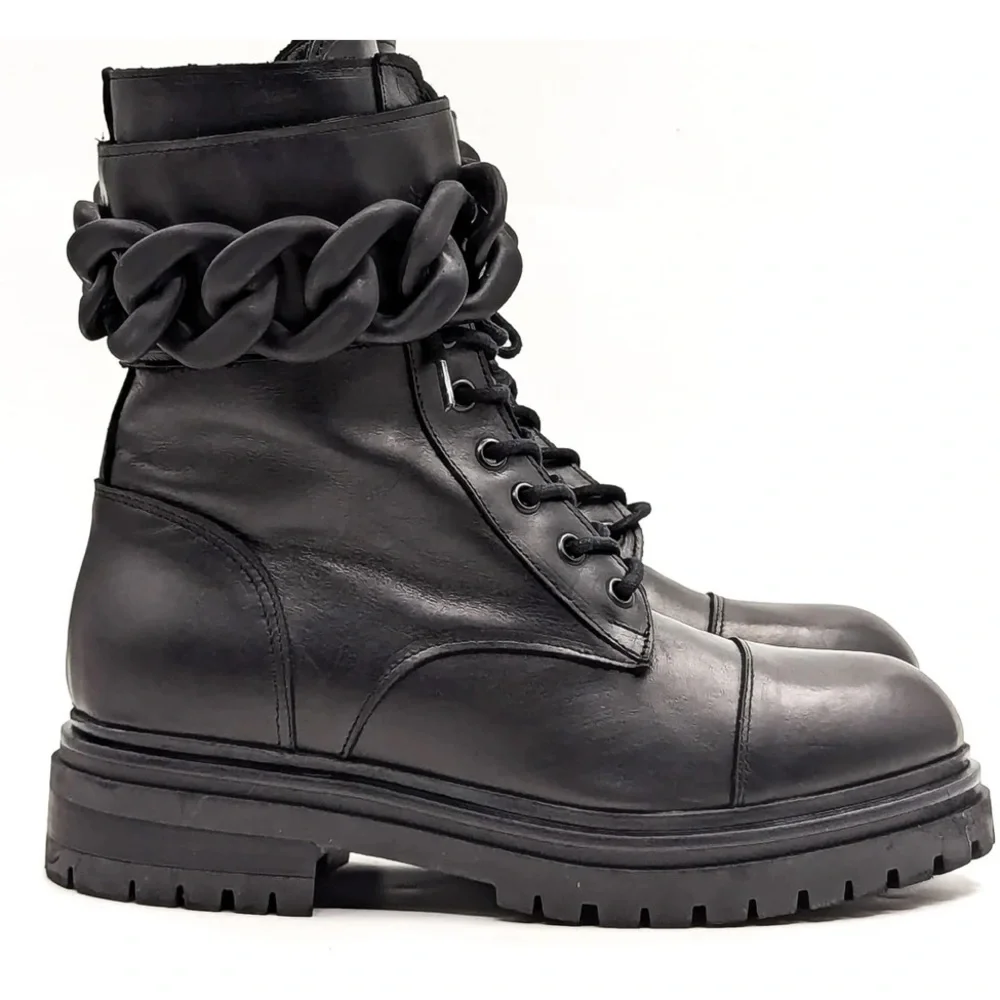 Beautiisoles Robyn Women Zoey Black Leather Lace up Combat Boots Eu37 US7 $449 - Picture 6 of 16